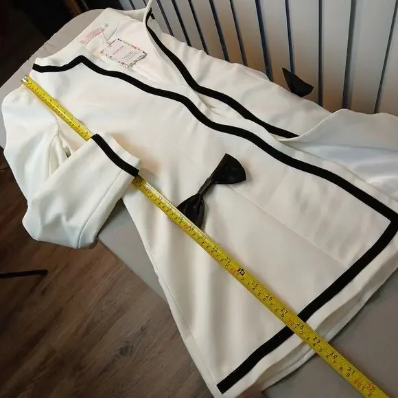 Blingor White Midi Coat with black bows L NOS fitted anime style - Picture 14 of 15